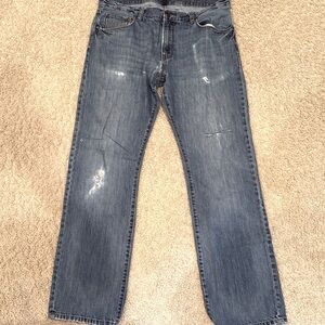 Gap Mens Classic 5-Pocket Premium Straight Jeans Distress 2013 Rustic Wash 36x34